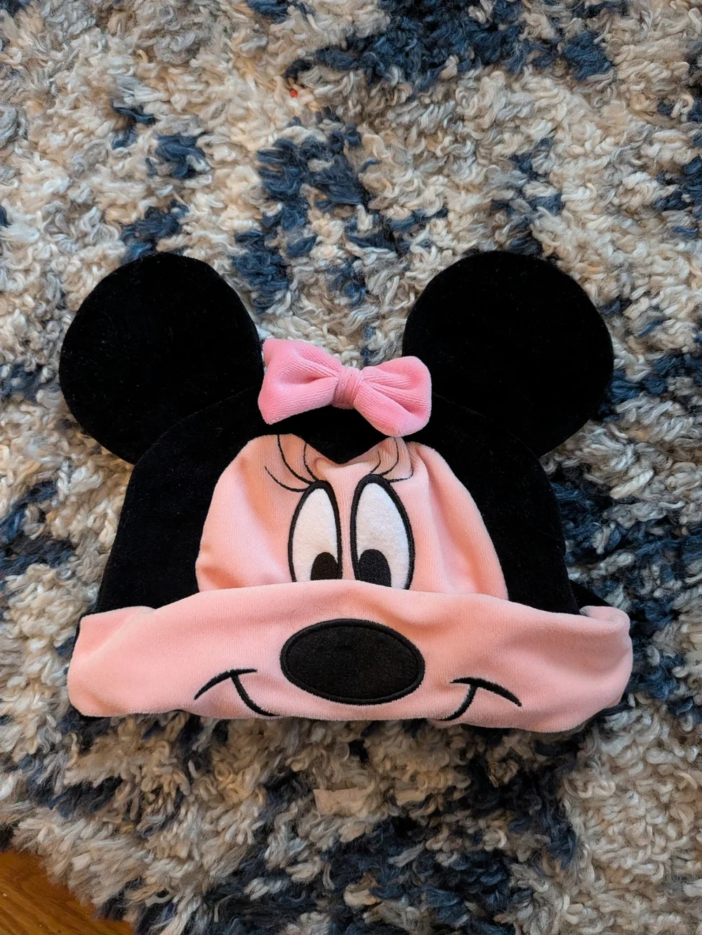 Vintage Disney Minnie Mouse Black and Pink Plush Kids Hat with Bow 90s